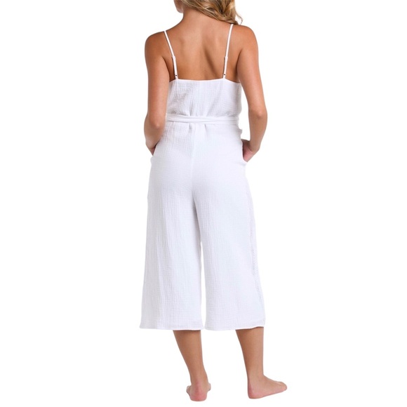La Blanca Seaside White Gauze V Neck Cover Up Belted Jumpsuit Size Medium - Picture 3 of 8
